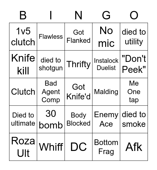 AyeJent VALORANT Bingo Card