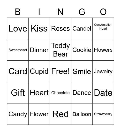 Valentines Bingo Card