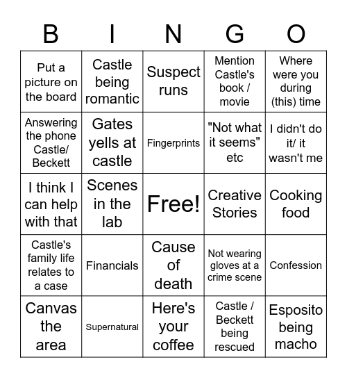 Castle Bingo Card