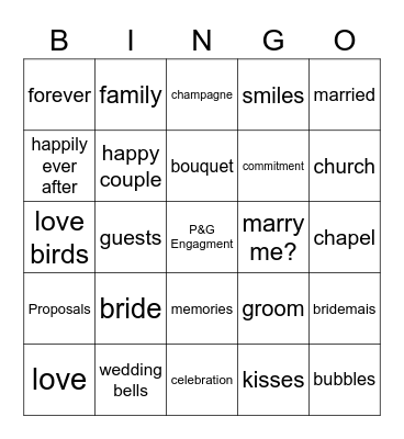 engagment party Bingo Card