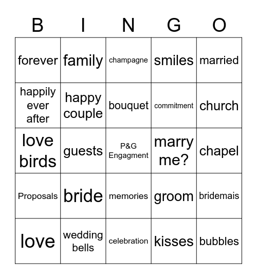 engagment party Bingo Card