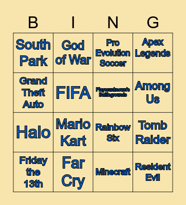 Video Games Bingo Card