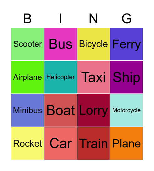 Transport Bingo Card