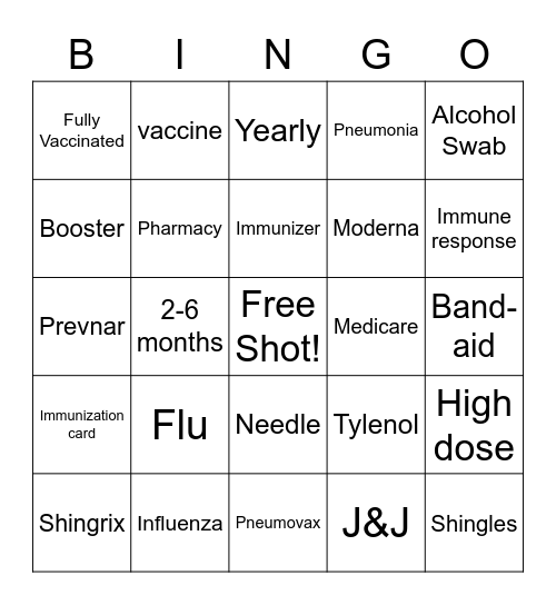 AARP Vaccine  Bingo Card