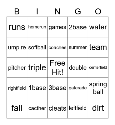 SOFTBALL BINGO Card
