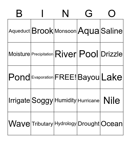 Water and Drought Bingo Card