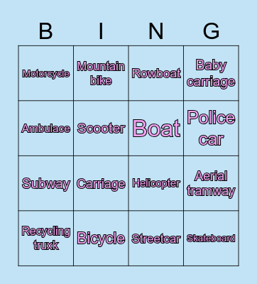 Transport Bingo Card