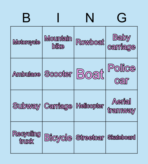 Transport Bingo Card