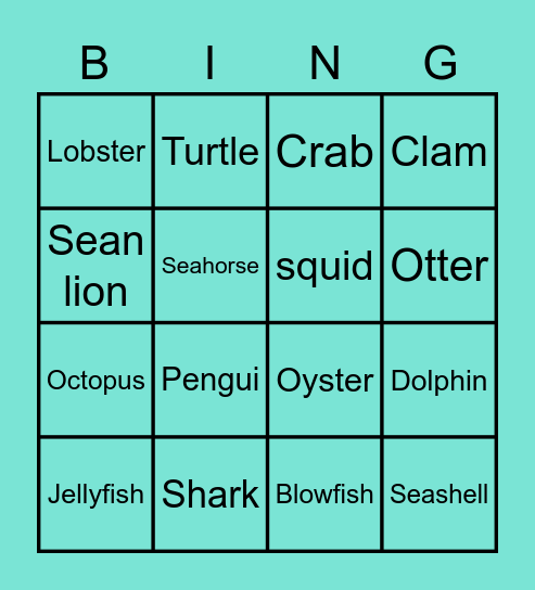 Sean animals Bingo Card