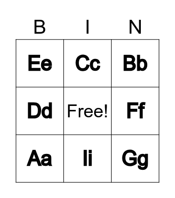 Alphabet Bingo Card