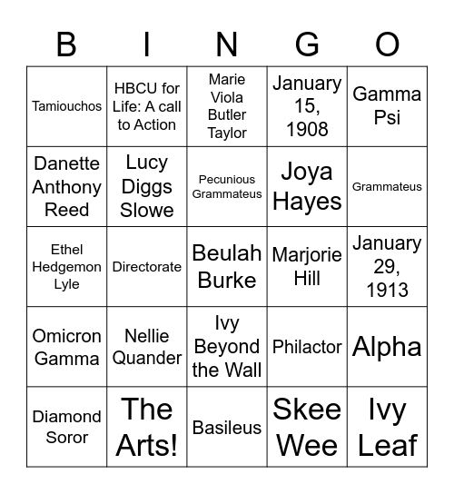 Alpha Kappa Omega Chapter Bingo Card