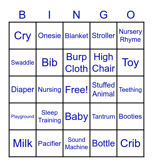 Hang's Baby Shower Bingo Card