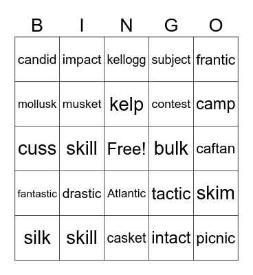 /k/ Bingo Card