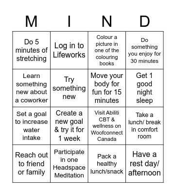 LRV  Mind Bingo Card