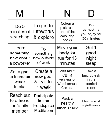 LRV Mind Bingo Card