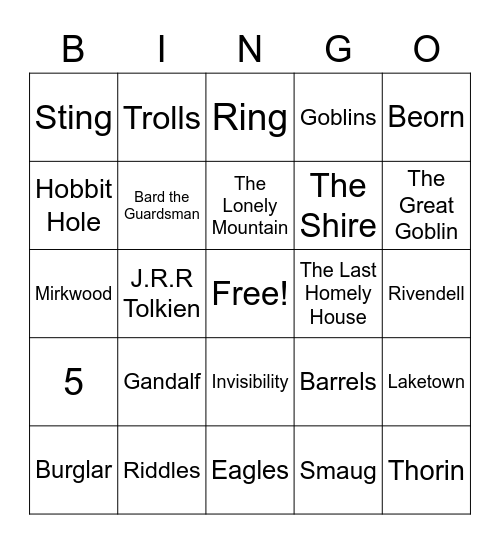 The Hobbit Bingo Card