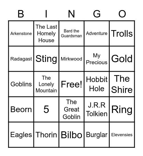 The Hobbit Bingo Card