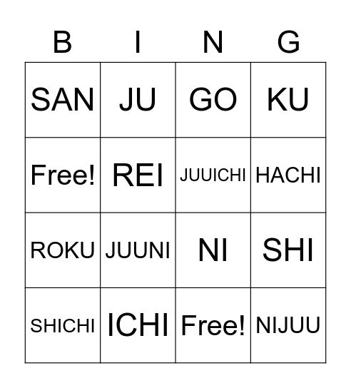 Counting in Japanese Bingo Card