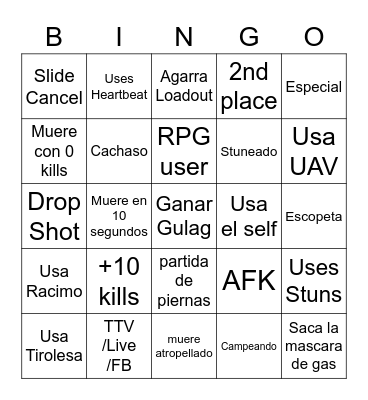 Warzone Bingo Solo Bingo Card