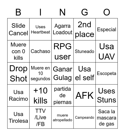 Warzone Bingo Solo Bingo Card
