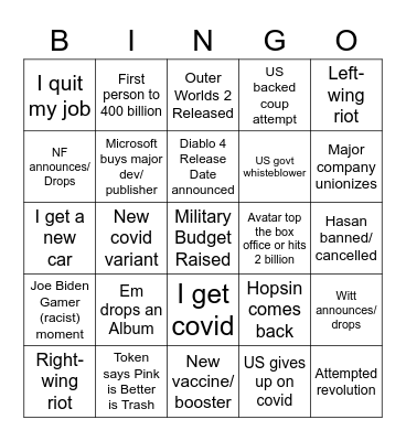 2022 Bingo Card