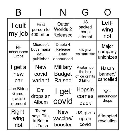 2022 Bingo Card