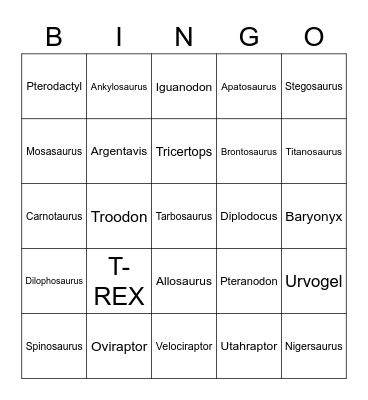 Dinosaur Bingo Card