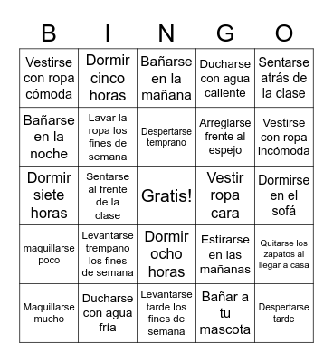 Reflexivos Bingo Card