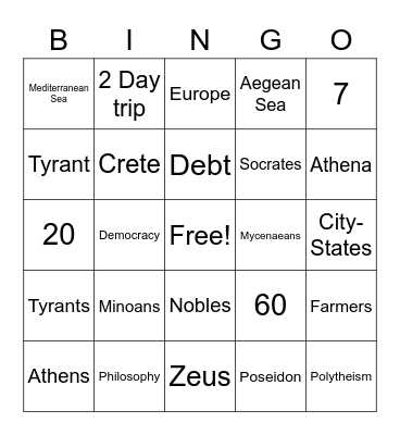 Ancient Greece Bingo Card