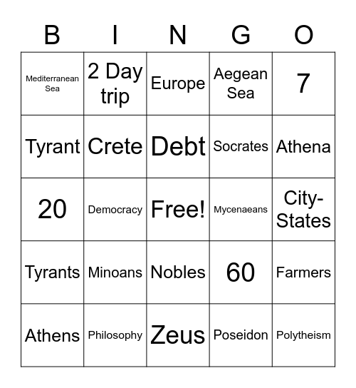 Ancient Greece Bingo Card