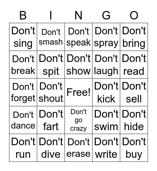 Don't Part 1 Bingo Card