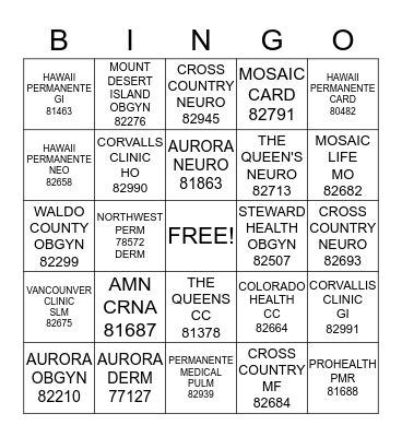 SPECIALTIES FOCUS BINGO  Bingo Card