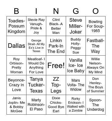 Total-Quiz.com Presents: Radio Bingo Deep In The Heart Of Texas Bingo Card