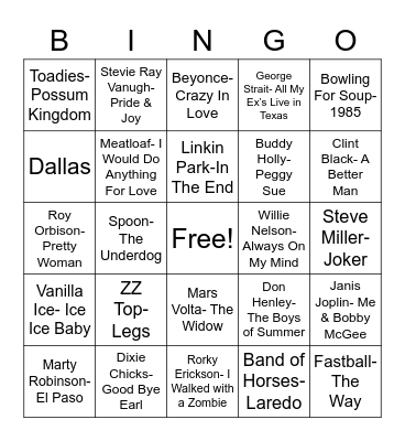 Total-Quiz.com Presents: Radio Bingo Deep In The Heart Of Texas Bingo Card