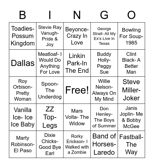 Total-Quiz.com Presents: Radio Bingo Deep In The Heart Of Texas Bingo Card