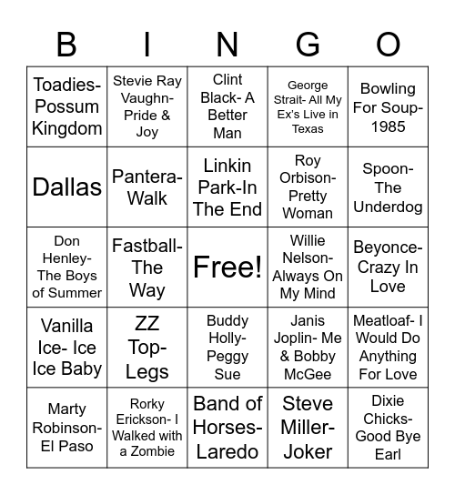 Total-Quiz.com Presents: Radio Bingo Deep In The Heart Of Texas Bingo Card