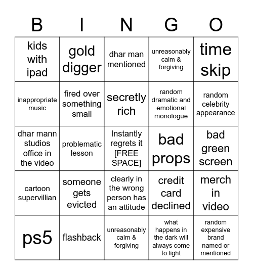 Dhar Mann Bingo Card