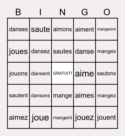 Verbes - ER Bingo Card