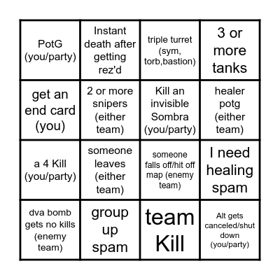 Overwatch Bingo Card