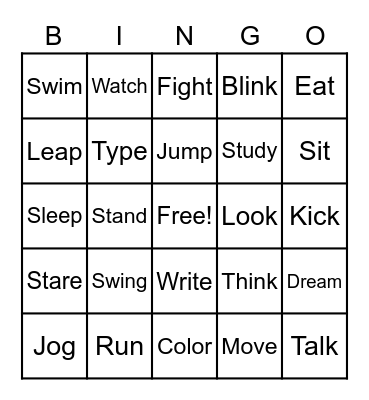 Verb Bingo Card