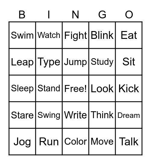 Verb Bingo Card
