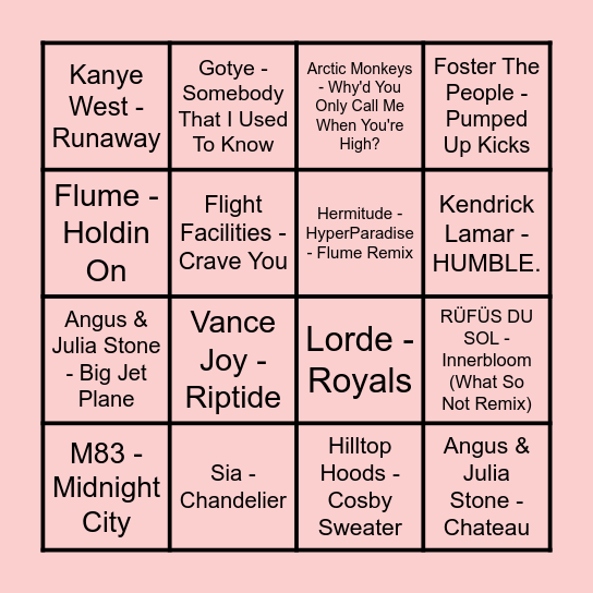 Hottest 100 - 2010's Bingo Card