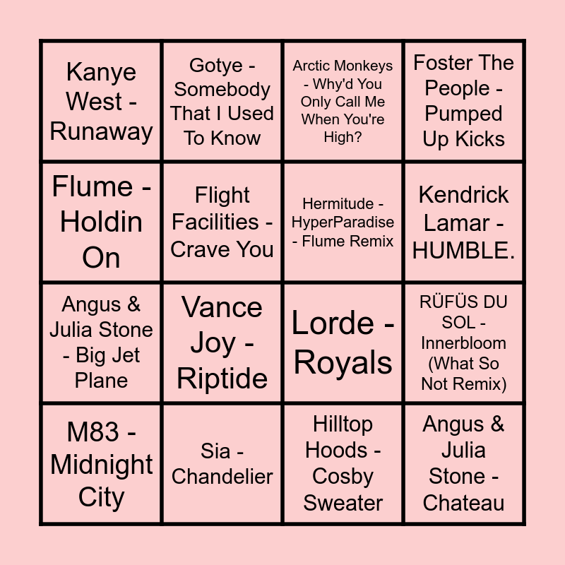 Hottest 100 - 2010's Bingo Card