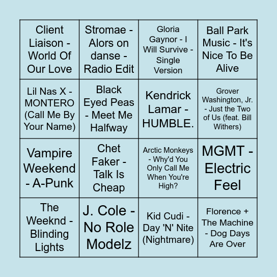 Prince Music Bingo - Round 2 Bingo Card