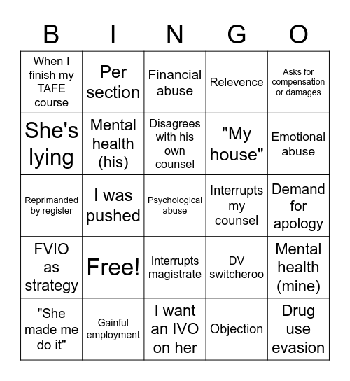 Untitled Bingo Card