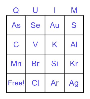Elementos de la tabla periódica Bingo Card