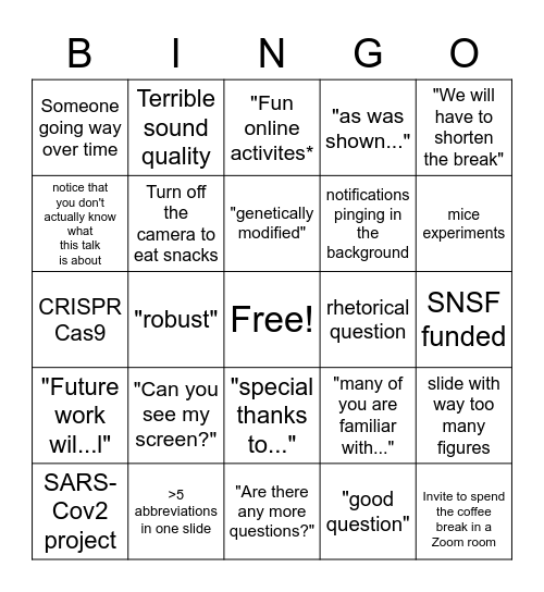 MIM intro Bingo Card