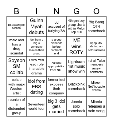 2022 Kpop Bingo card Bingo Card