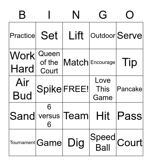 Volleyball Bingo Card