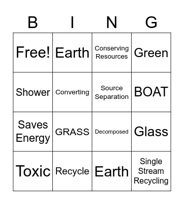 Recycling Bingo Card